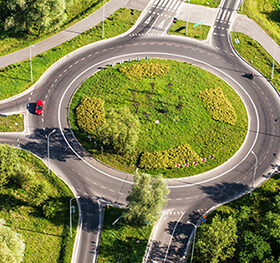 aerial view of roundabout in wroclaw city