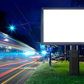 Billboard in the city street, blank screen, clipping path included