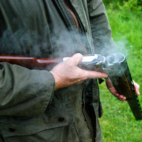 Smoke flowing from a recently fired shotgun