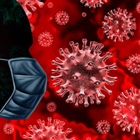 Coronavirus public health risk disease and flu outbreak or coronaviruses influenza background as dangerous viral strain case as a pandemic medical concept with dangerous cells as a 3D render