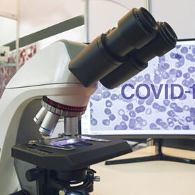Microscope, laboratory, monitor, quarantined, virus COVID-19