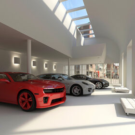 illustration car dealer and automobile in the showroom