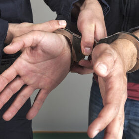police officer puts handcuffs