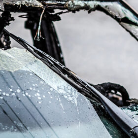 Crashed car with broken windshield transportation accident