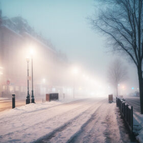 туман, місто, зима