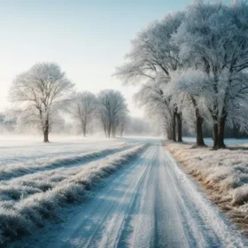 зима дорога в полі